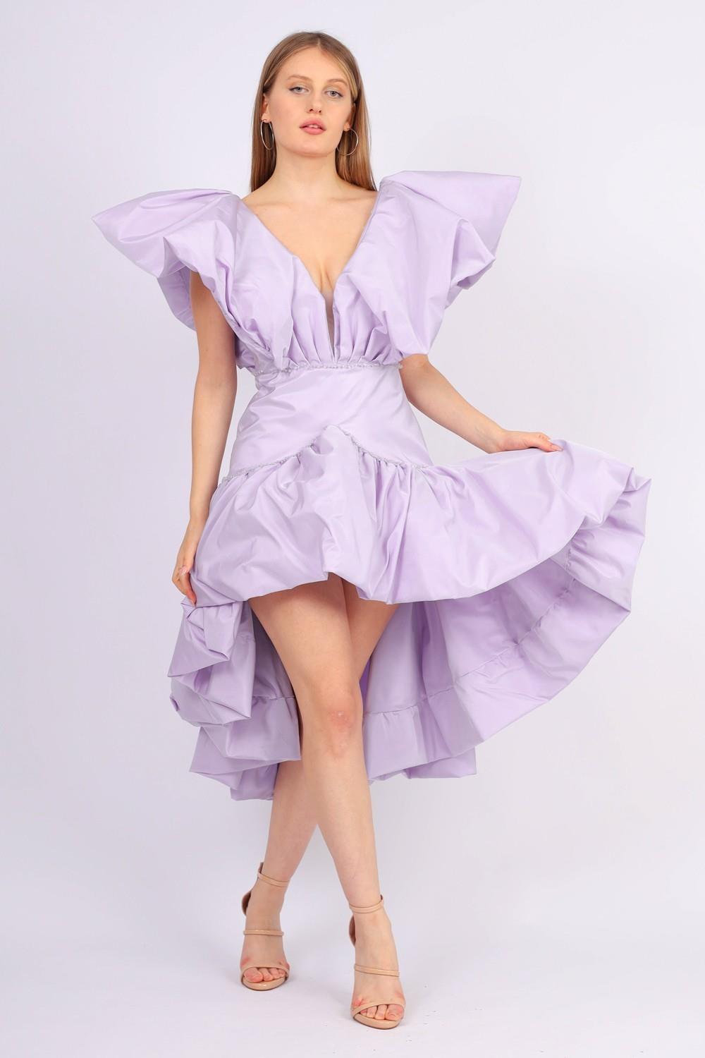 Straight Shoulder Ruffled Draped Short Evening Dress