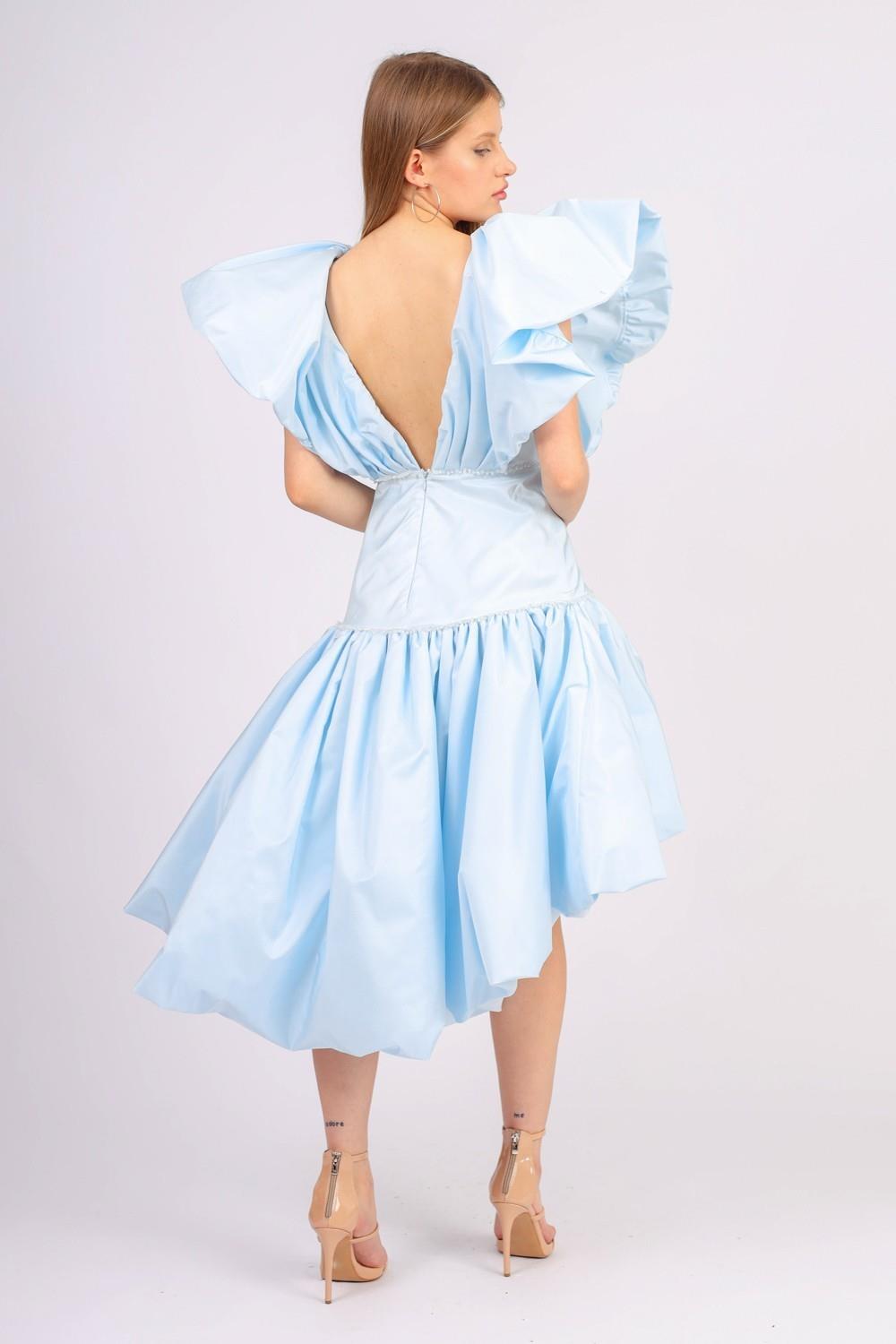 Straight Shoulder Ruffled Draped Short Evening Dress