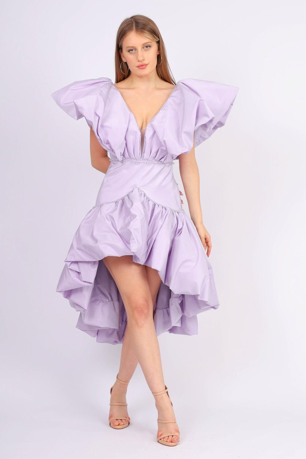 Straight Shoulder Ruffled Draped Short Evening Dress