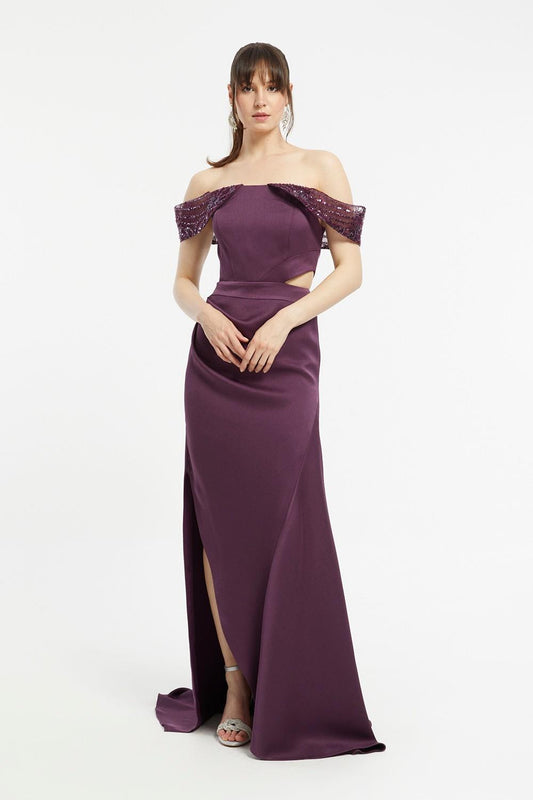 Off-Shoulder Fish Form Evening Dress - 5016C