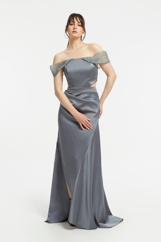 Off-Shoulder Fish Form Evening Dress