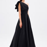 One Shoulder Bow Detailed Long Evening Dress - 9062C