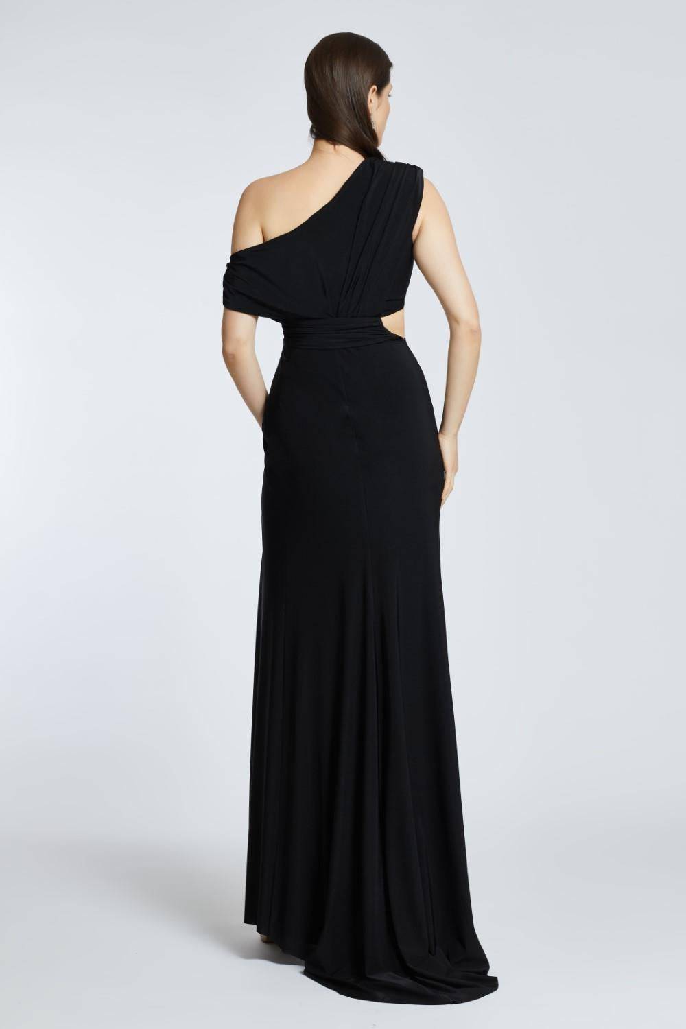 Single Shoulder Buckle Detailed Slit Long Evening Dress