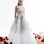 Single Shoulder Pearl Detailed Embroidered Fabric Flared Wedding Dress