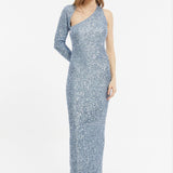 Single Sleeve Slit Detailed Sequined Long Dress - 1024C