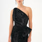 One Shoulder Sequined Tight Cut Long Evening Dress