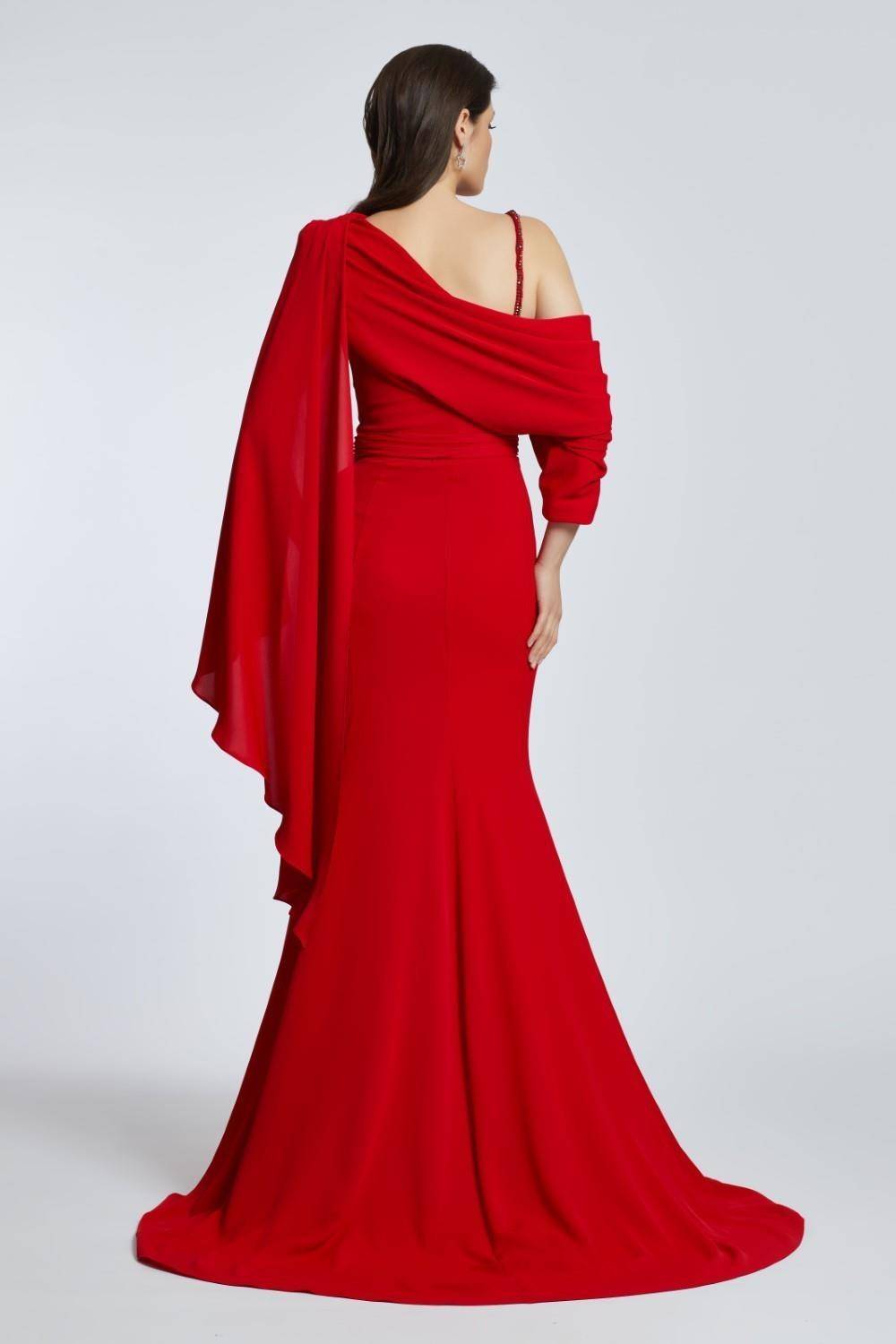 Single Shoulder Tail Detailed Long Evening Dress