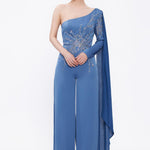 One Sleeve Embroidered Jumpsuit Evening Dress