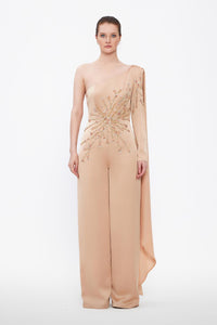 One Sleeve Embroidered Jumpsuit Evening Dress