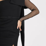 Single Sleeve Mesh Evening Dress - 7002C