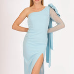 Single Sleeve Mesh Evening Dress