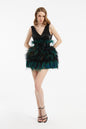 Boa Detailed Short Evening Dress - 2007C