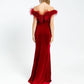 Boa Detailed Velvet Long Evening Dress