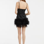 Sequin Strappy Short Evening Dress with Boa
