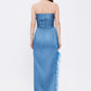 Feather Boa Satin Evening Dress with Slits