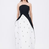 Pearl Detailed Strapless Collar Plain Evening Dress - 1025C