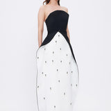 Pearl Detailed Strapless Collar Plain Evening Dress - 1025C