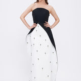 Pearl Detailed Strapless Collar Plain Evening Dress - 1025C