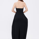 Pearl Detailed Strapless Collar Plain Evening Dress - 1025C