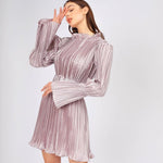 Pleated Belted Mini Evening Dress