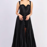 Pleated Embroidered Long Evening Dress - 4040C