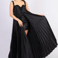 Pleated Embroidered Long Evening Dress