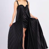 Pleated Embroidered Long Evening Dress - 4040C