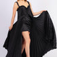 Pleated Embroidered Long Evening Dress