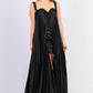 Pleated Embroidered Long Evening Dress
