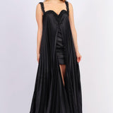 Pleated Embroidered Long Evening Dress - 4040C