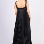 Pleated Embroidered Long Evening Dress