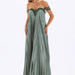 Pleated Embroidered Long Evening Dress