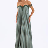 Pleated Embroidered Long Evening Dress - 4040C