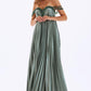 Pleated Embroidered Long Evening Dress