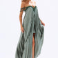 Pleated Embroidered Long Evening Dress