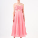 Pleated Strappy Midi Evening Dress