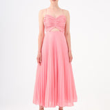 Pleated Strappy Midi Evening Dress