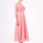 Pleated Strappy Midi Evening Dress