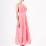 Pleated Strappy Midi Evening Dress