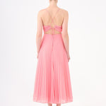 Pleated Strappy Midi Evening Dress