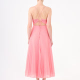 Pleated Strappy Midi Evening Dress