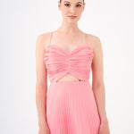 Pleated Strappy Midi Evening Dress