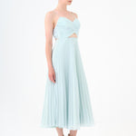 Pleated Strappy Midi Evening Dress