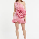 Pleated Rose Taffeta Short Evening Dress