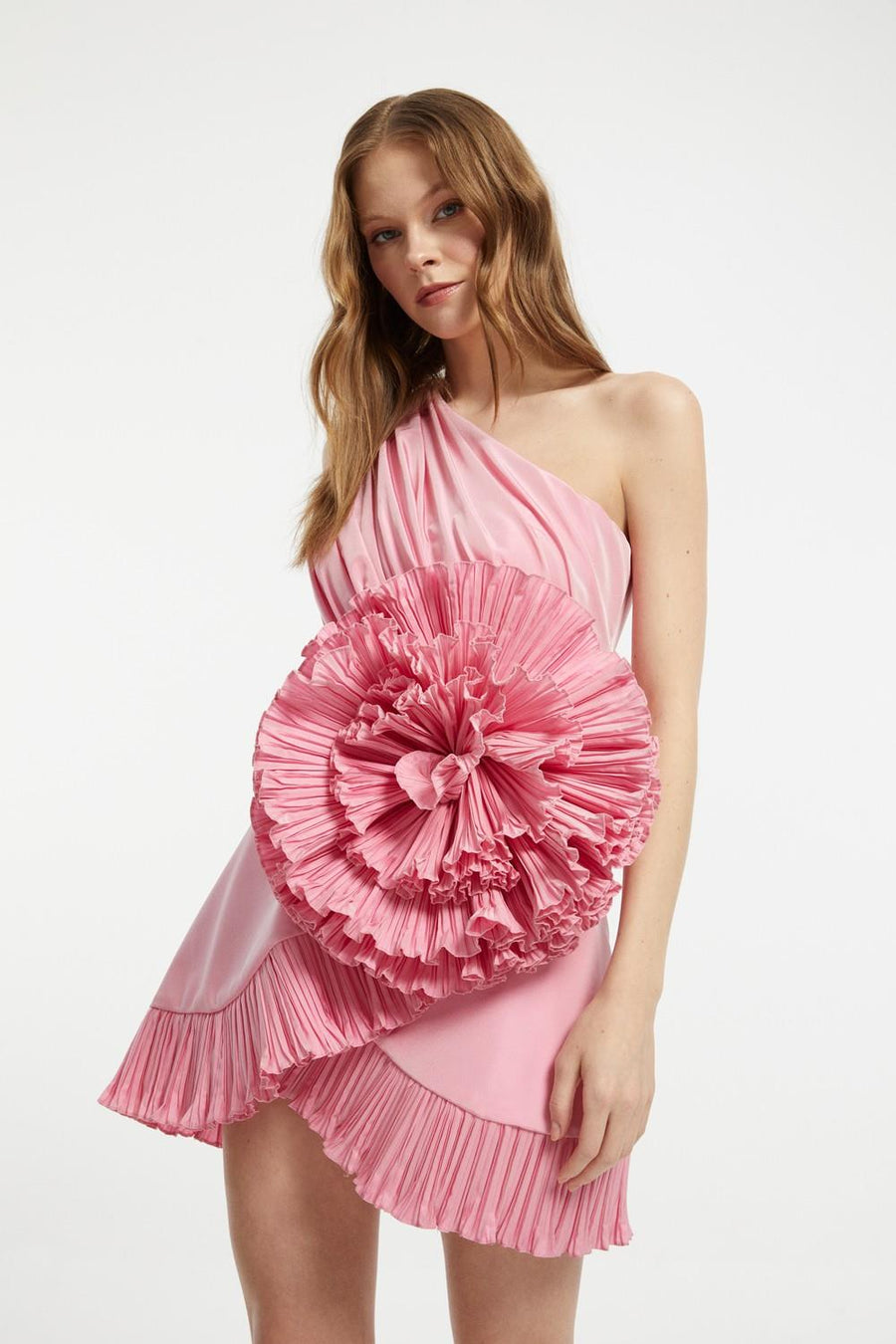 Pleated Rose Taffeta Short Evening Dress