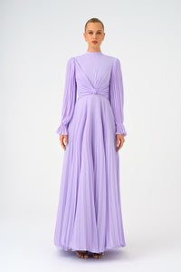 Pleated Stand Collar Hijab Long Evening Dress