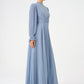 Pleated Stand Collar Hijab Long Evening Dress