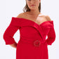 Off-Shoulder & Belted Plus Size Evening Dress