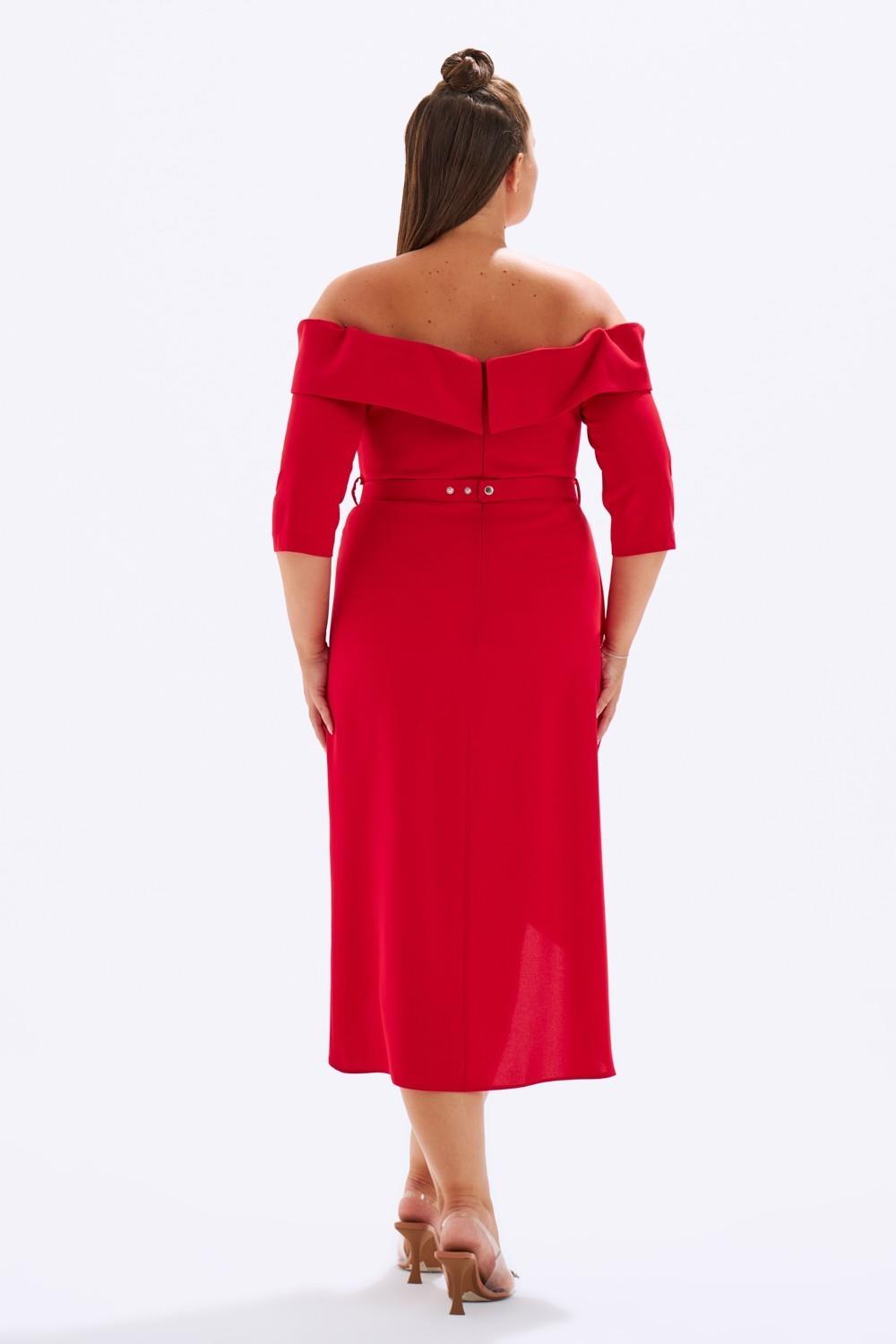 Off-Shoulder & Belted Plus Size Evening Dress