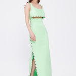 Stone Embroidered Strappy Long Evening Dress with Slits